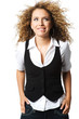 A funky teenage girl on white background
