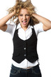 A funky teenage girl on white background