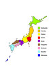 Japan Karte mit Regionen - politisch mit Legende Japan Karte mit Regionen - politisch mit Legende