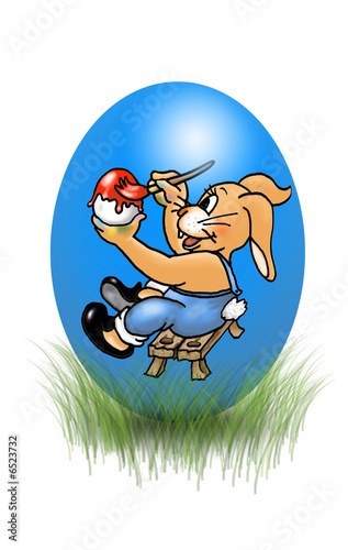Illustration: blaues osterei mit hase im gras blaues osterei mit hase im gras