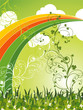 saint patrick field of clovers and rainbow