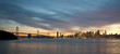 Sunset behind San Francisco skyline and Oakland Bay Bridge