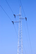 Power line pole on blue sky background