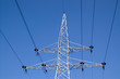 Power line pole on blue sky background
