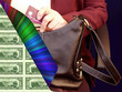 Handbag with credit card and money creating happiness