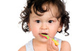 Brushing teeth.