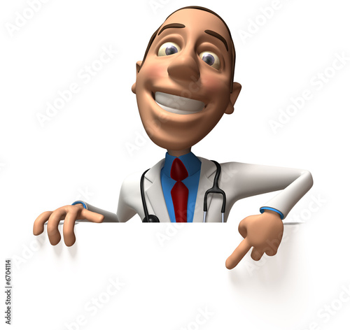 Docteur avec un panneau blanc