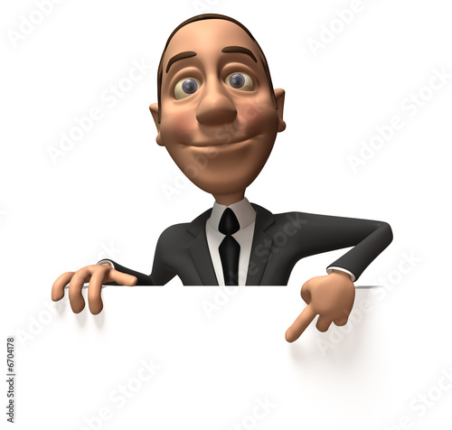 Illustration: Businessman avec un panneau blanc Businessman avec un panneau blanc