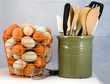 Photo: Wire basket of eggs with utensils Wire basket of eggs with utensils