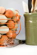 Photo: Wire basket of eggs with utensils Wire basket of eggs with utensils