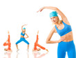 Group of women doing fitness exercise isolated on white