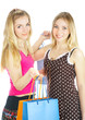 Two girls with bags - comparison shopping. Sale!