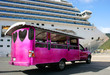 Bus waiting for tourists on tropical island