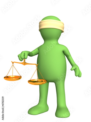 Illustration: 3d person with the fastened eyes, holding scales 3d person with the fastened eyes, holding scales
