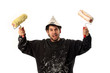house painter with paint roller on white background