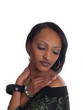 Young Black Woman Looking Down with Braclets
