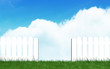 palissade ouverte avec herbe verte et ciel bleu