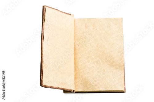 Photo: Opened hand made leaf note book on a white background Opened hand made leaf note book on a white background