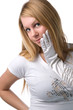 A smiling blonde isolated on a white background. A smiling blonde isolated on a white background.