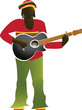 Jamaican man in bright clothes playing guitar