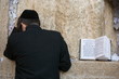 Praying Jew on Jerusalem Western wall during sabbath