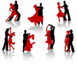Silhouettes of the pairs dancing ballroom dances. 