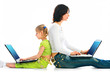 woman and child with laptop