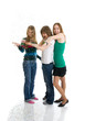 Group of girls with confetti isolated on a white