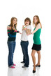 Group of girls with confetti isolated on a white
