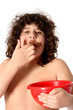 funny face, dingy boy enjoying eating chocolate