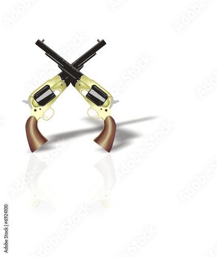 Illustration: Two crossed revolvers with reflection and shade Two crossed revolvers with reflection and shade