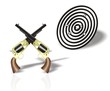 Illustration: Two crossed guns and shot target in the background Two crossed guns and shot target in the background