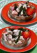 Food,fresh strawberries in jogurt with boiled asparagus