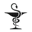 caducée sculpté dans du marbre sombre