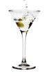 Splashing olive into a martini glass