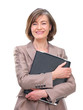 Portrait of a cheerful businesswoman holding file