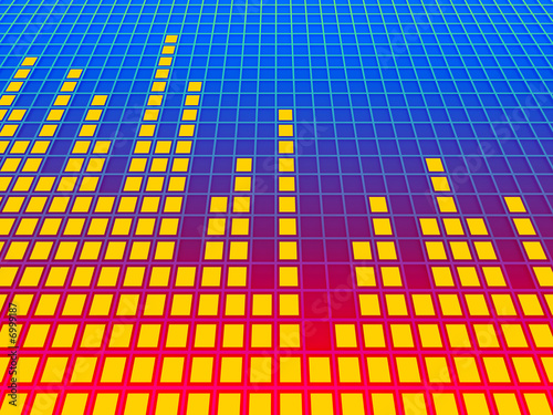 Illustration: Music equalizer background. Rendered image. Music equalizer background. Rendered image.