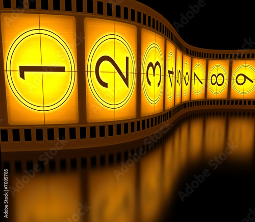 Illustration: Filmstrip (countdown) standing on the reflective surface Filmstrip (countdown) standing on the reflective surface