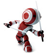 Glossy Red Robot Ninja Holding Katanas