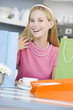 Woman in cafe taking break from shopping
