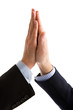 Close up of friendly business people handshake.