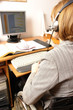Handicapped woman working as telemarketer