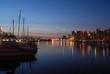 downtown vancouver at dawn with crescent moon