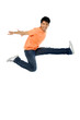 1 Asian man jumping up in the air 1 Asian man jumping up in the air
