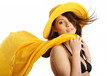 Beautiful sexy woman in yellow hat and bikini. summer time