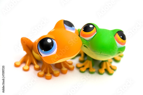 Two Frog Toys Isolated On White Background