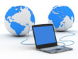 Computer and two globes