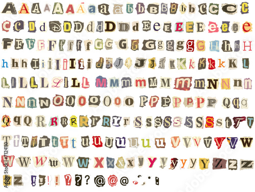 Torn newspaper letters alphabet