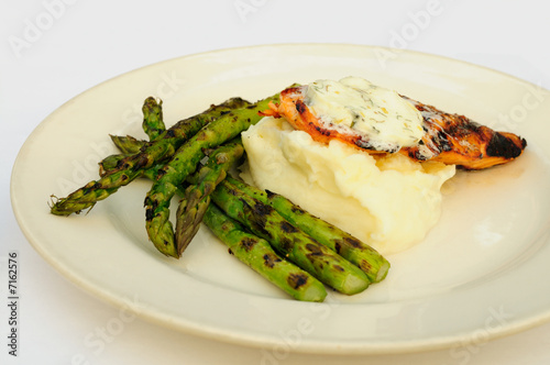 Photo: Asparagus, salmon, mashed potatoes Asparagus, salmon, mashed potatoes
