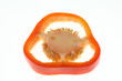 slice of red pepper on white background